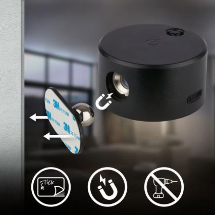 Briloner 3896015 - LED-himmennettävä ladattava seinävalaisin TARI LED/1,6W/5V 1500 mAh musta