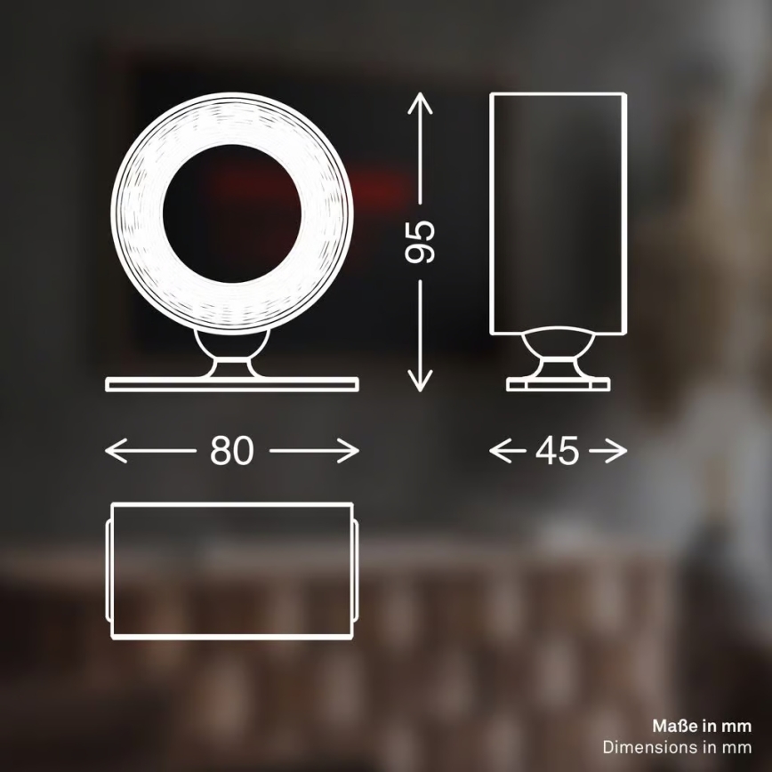 Briloner 3896015 - LED-himmennettävä ladattava seinävalaisin TARI LED/1,6W/5V 1500 mAh musta