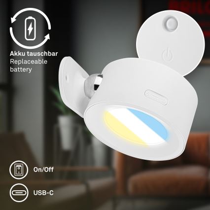 Briloner 3896016 - Himennettävä ladattava LED-seinävalaisin TARI LED/1,6W/5V 1500 mAh valkoinen