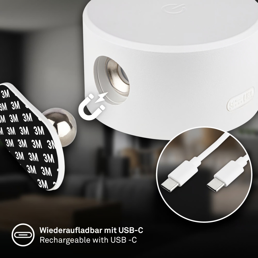 Briloner 3896016 - Himennettävä ladattava LED-seinävalaisin TARI LED/1,6W/5V 1500 mAh valkoinen