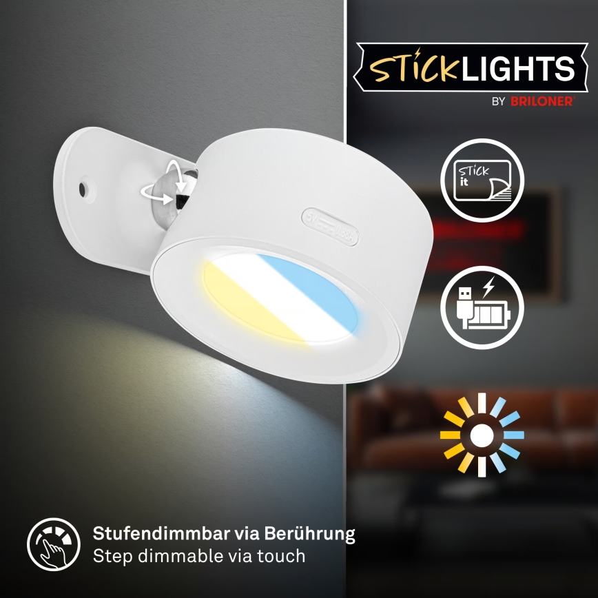 Briloner 3896016 - Himennettävä ladattava LED-seinävalaisin TARI LED/1,6W/5V 1500 mAh valkoinen