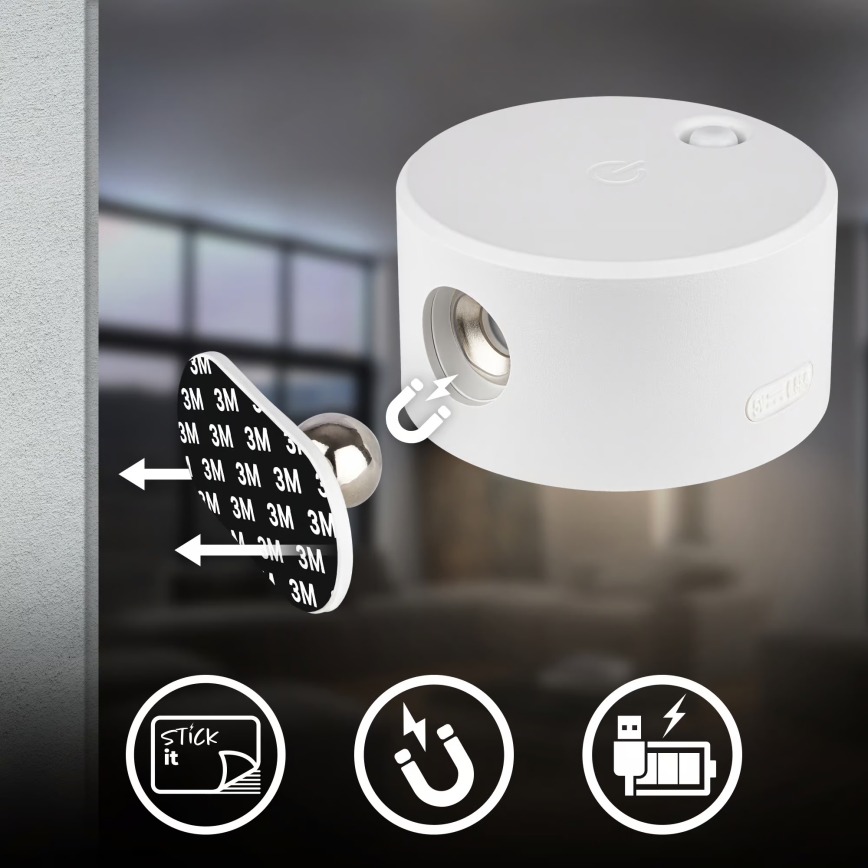 Briloner 3896016 - LED-himmennettävä ladattava seinävalaisin TARI LED/1,6 W/5 V 1500 mAh valkoinen