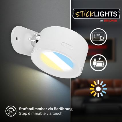 Briloner 3896016 - LED-himmennettävä ladattava seinävalaisin TARI LED/1,6 W/5 V 1500 mAh valkoinen