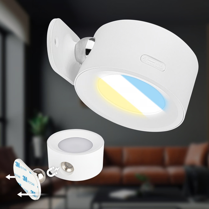Briloner 3896016 - LED-himmennettävä ladattava seinävalaisin TARI LED/1,6 W/5 V 1500 mAh valkoinen