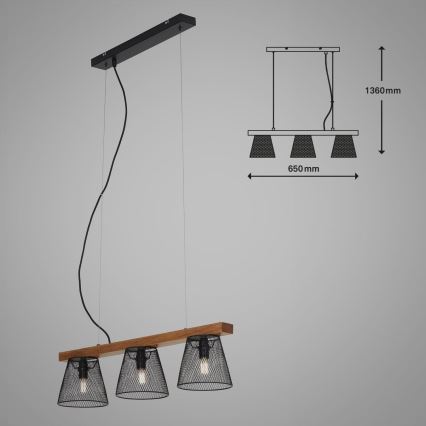 Briloner 4077-035 - Kattokruunu johdossa WOOD & STYLE 3xE14/25W/230V kumipuu