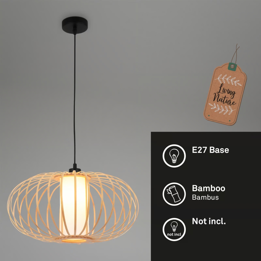 Briloner 4759011 - Riippuvalaisin johdolla 1xE27/10W/230V musta/bambu