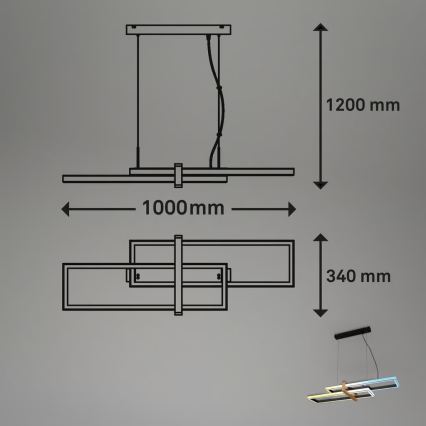 Briloner 4768015 - LED-himmennettävä riippuvalaisin vaijerilla LED/44W/230V 2700-6500K + kaukosäädin