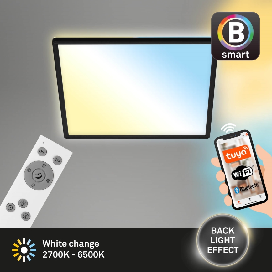 Briloner 7060-015 - Himmennettävä pinta-asennettava SLIM LED-paneeli LED/22W/230V 2700-6500K 42x42 cm musta Wi-Fi Tuya + kaukosäädin