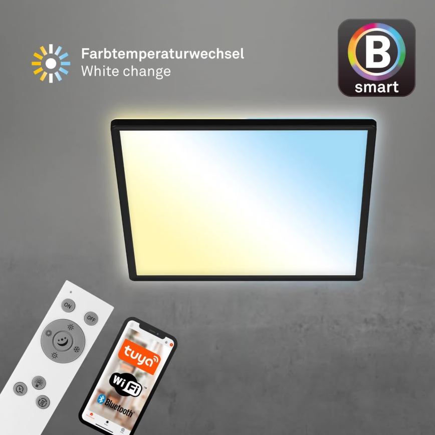 Briloner 7060-015 - Himmennettävä pinta-asennettava SLIM LED-paneeli LED/22W/230V 2700-6500K 42x42 cm musta Wi-Fi Tuya + kaukosäädin