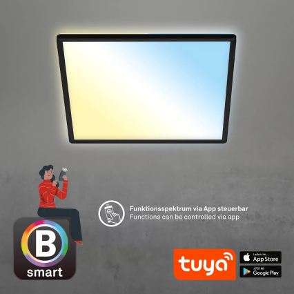 Briloner 7060-015 - Himmennettävä pinta-asennettava SLIM LED-paneeli LED/22W/230V 2700-6500K 42x42 cm musta Wi-Fi Tuya + kaukosäädin