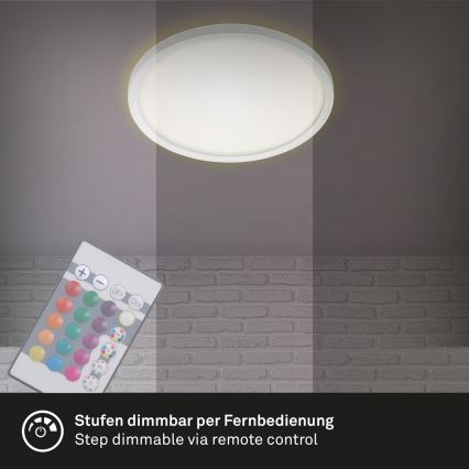 Briloner 7092-416 - RGBW Himmennettävä kattovalaisin SLIM LED/15W/230V + kauko-ohjaus