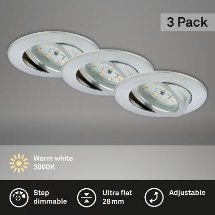Briloner 7296-039 - 3 kpl himmennettävä kylpyhuoneen uppoasennettava alasvalo LED/6,5W/230V 3000K IP23 mattakromi