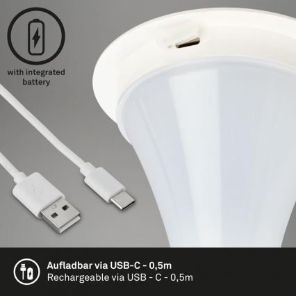 Briloner 7420016 - LED Himmennettävä ladattava kosketus ulko pöytävalaisin LED/4W/5V IP44 3000K valkoinen