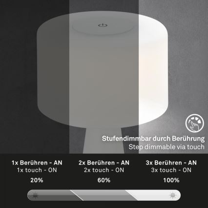 Briloner 7420016 - LED Himmennettävä ladattava kosketus ulko pöytävalaisin LED/4W/5V IP44 3000K valkoinen