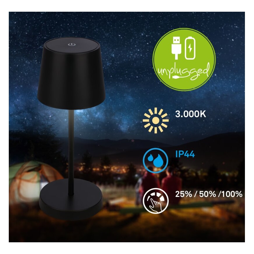 Briloner 7423015 - LED-säädettävä ladattava ulkokäyttöön tarkoitettu pöytävalaisin LED/2,6W/5V IP44 2000 mAh musta