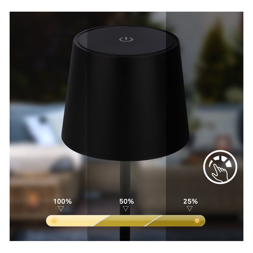 Briloner 7423015 - LED-säädettävä ladattava ulkokäyttöön tarkoitettu pöytävalaisin LED/2,6W/5V IP44 2000 mAh musta