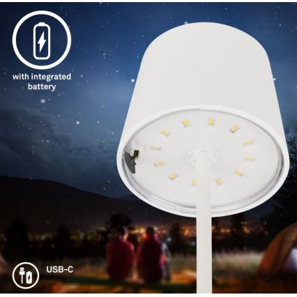 Briloner 7423016 - LED himmennettävä ladattava ulkokäyttöön tarkoitettu pöytävalaisin LED/2,6W/5V 2000mAh IP44 valkoinen