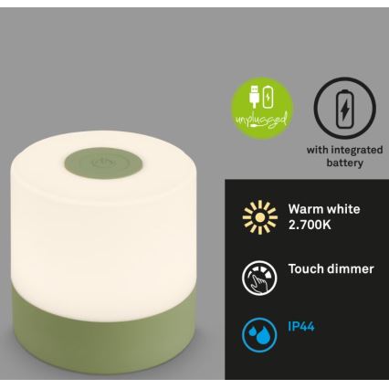 Briloner 7461019 - LED himmennettävä ladattava ulkokäyttöön tarkoitettu pöytävalaisin LED/2W/5V IP44 1200 mAh vihreä