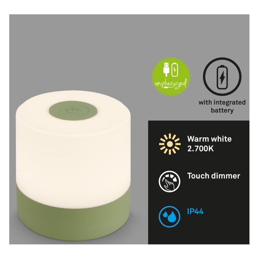 Briloner 7461019 - LED himmennettävä ladattava ulkokäyttöön tarkoitettu pöytävalaisin LED/2W/5V IP44 1200 mAh vihreä