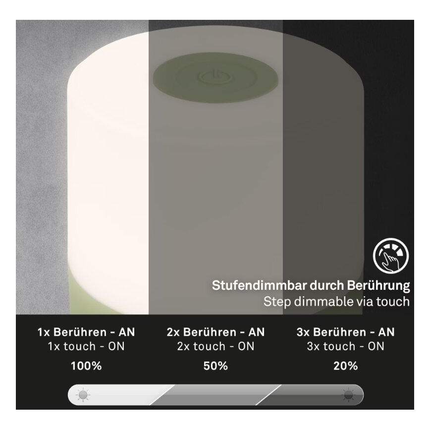 Briloner 7461019 - LED himmennettävä ladattava ulkokäyttöön tarkoitettu pöytävalaisin LED/2W/5V IP44 1200 mAh vihreä