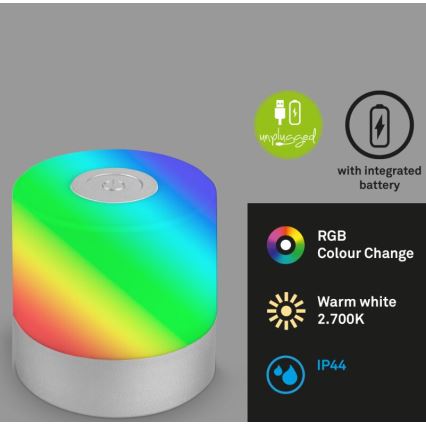 Briloner 7462014 - LED RGB ladattava ulkokäyttöön tarkoitettu pöytävalaisin LED/1,5W/5V IP44 1200 mAh mattakromi