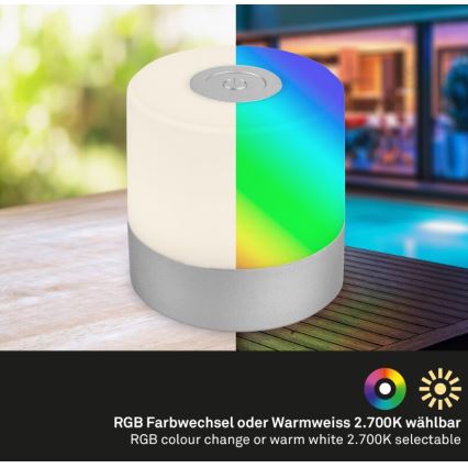 Briloner 7462014 - LED RGB ladattava ulkokäyttöön tarkoitettu pöytävalaisin LED/1,5W/5V IP44 1200 mAh mattakromi