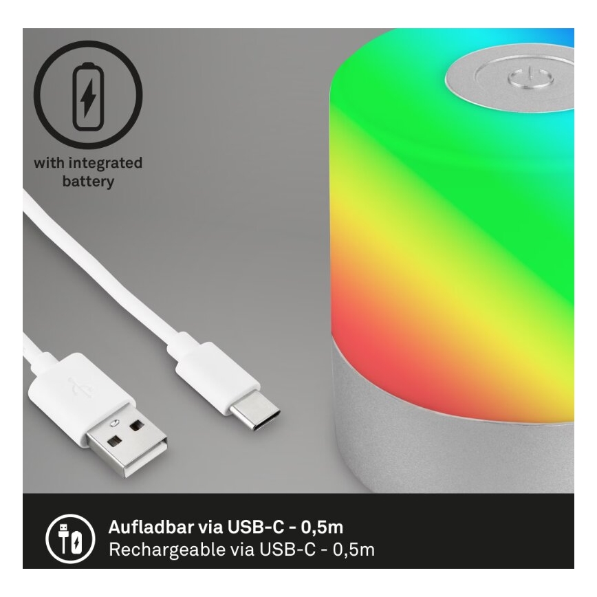 Briloner 7462014 - LED RGB ladattava ulkokäyttöön tarkoitettu pöytävalaisin LED/1,5W/5V IP44 1200 mAh mattakromi