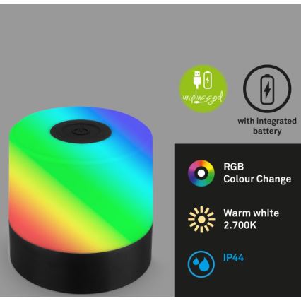 Briloner 7462015 - LED RGB ladattava ulkokäyttöön tarkoitettu pöytävalaisin LED/1,5W/5V IP44 1200 mAh musta