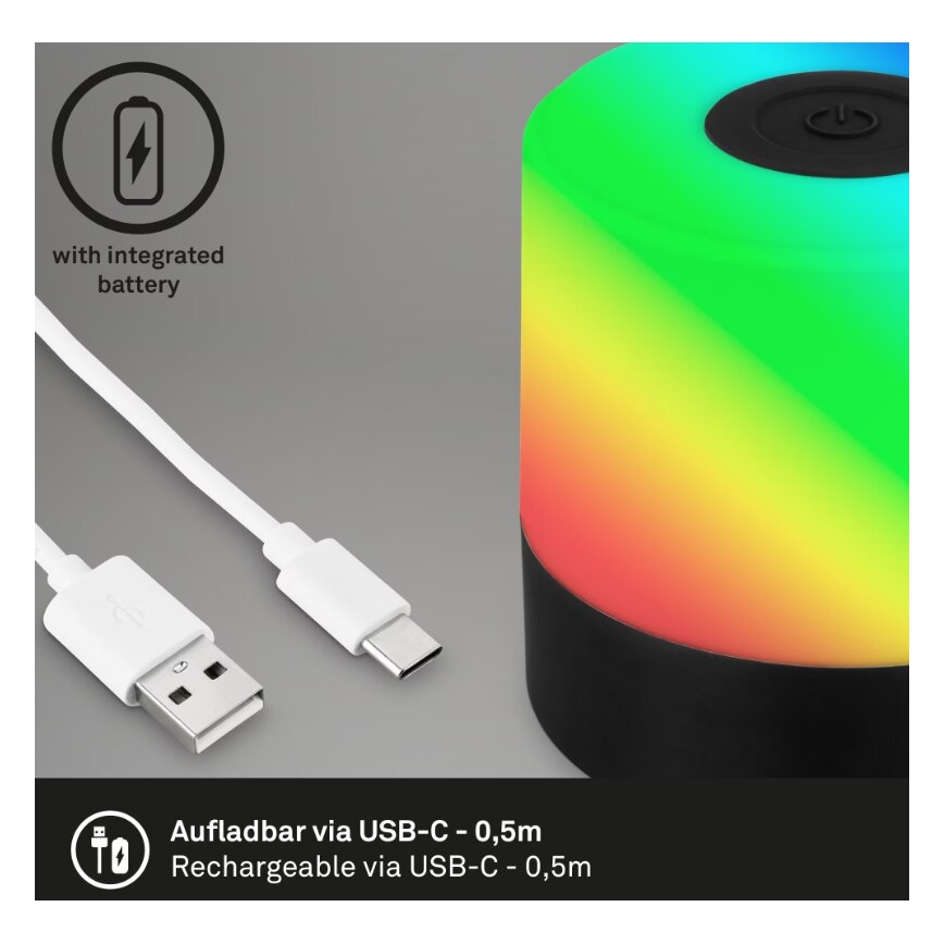 Briloner 7462015 - LED RGB ladattava ulkokäyttöön tarkoitettu pöytävalaisin LED/1,5W/5V IP44 1200 mAh musta