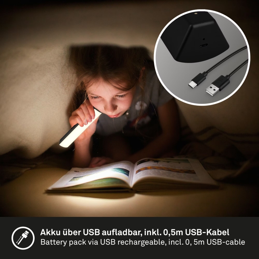 Briloner 7474-015 - LED himmennettävä kosketusohjattu ladattava ulkokäyttöön tarkoitettu pöytävalaisin 2-in-1 LED/7W/5V 2x2200 mAh USB 3000K IP44 musta