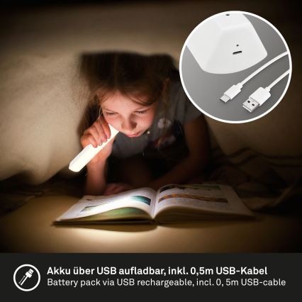 Briloner 7474-016 - LED himmennettävä kosketusohjattu ladattava ulkokäyttöön tarkoitettu pöytävalaisin 2-in-1 LED/7W/5V 2x2200 mAh USB 3000K IP44 valkoinen