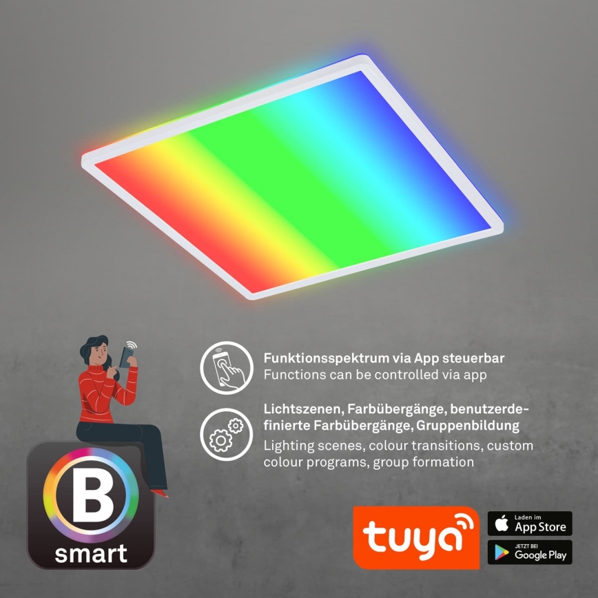 Briloner 7491-016 - LED RGBW himmennettävä älykäs kattovalaisin LED/22W/230V 4000K 42x42 cm Wi-Fi Tuya + kauko-ohjain