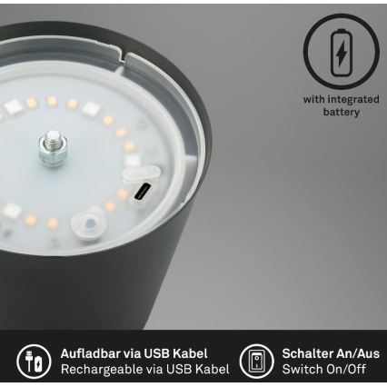 Briloner 7507015 - LED RGB himmennettävä ladattava ulkokäyttöön tarkoitettu pöytälamppu 2-in-1 LED/2,5W/5V IP44 1200 mAh antrasiitti
