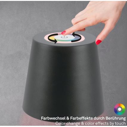 Briloner 7507015 - LED RGB himmennettävä ladattava ulkokäyttöön tarkoitettu pöytälamppu 2-in-1 LED/2,5W/5V IP44 1200 mAh antrasiitti