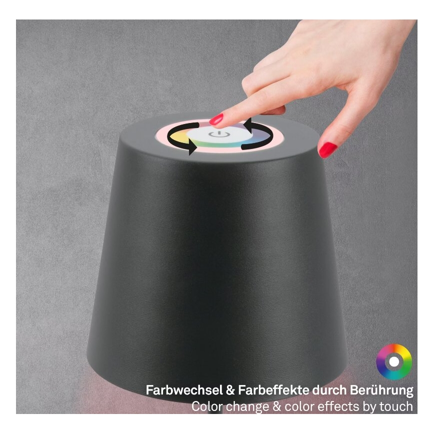 Briloner 7507015 - LED RGB himmennettävä ladattava ulkokäyttöön tarkoitettu pöytälamppu 2-in-1 LED/2,5W/5V IP44 1200 mAh antrasiitti