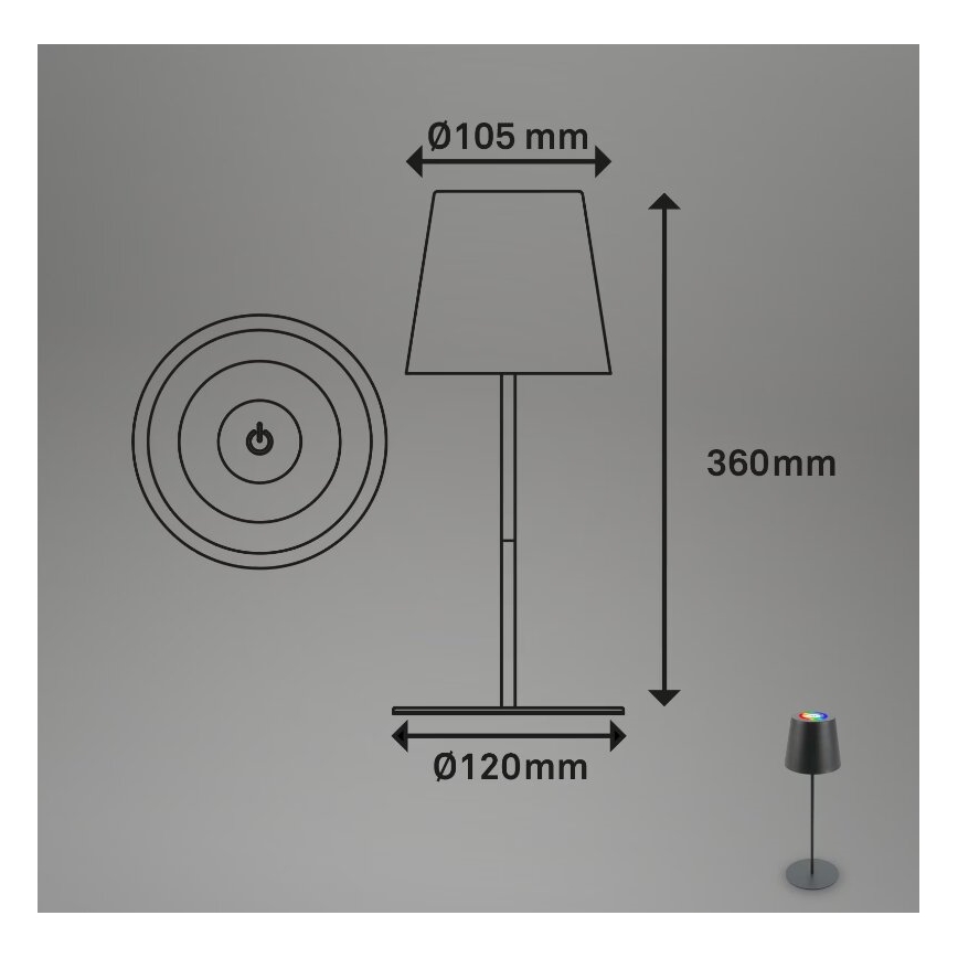 Briloner 7507015 - LED RGB himmennettävä ladattava ulkokäyttöön tarkoitettu pöytälamppu 2-in-1 LED/2,5W/5V IP44 1200 mAh antrasiitti