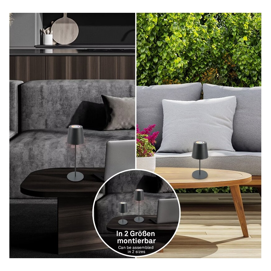 Briloner 7507015 - LED RGB himmennettävä ladattava ulkokäyttöön tarkoitettu 2-in-1 pöytävalaisin LED/2,5W/5V IP44 antrasiitti