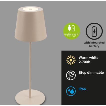 Briloner 7508011 - himmennettävä, ladattava ulkokäyttöön tarkoitettu LED-pöytälamppu 2v1 LED/2,5W/5V IP44 1200 mAh beige