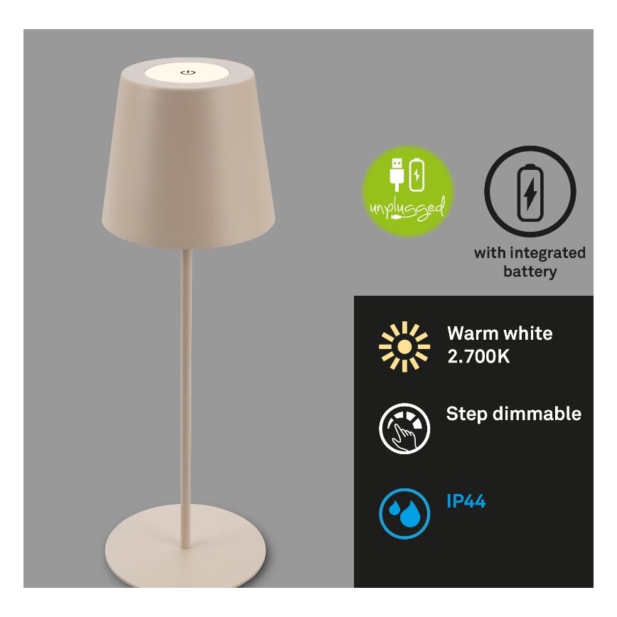 Briloner 7508011 - himmennettävä, ladattava ulkokäyttöön tarkoitettu LED-pöytälamppu 2v1 LED/2,5W/5V IP44 1200 mAh beige