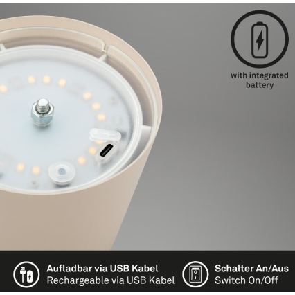 Briloner 7508011 - himmennettävä, ladattava ulkokäyttöön tarkoitettu LED-pöytälamppu 2v1 LED/2,5W/5V IP44 1200 mAh beige