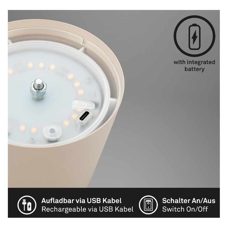Briloner 7508011 - himmennettävä, ladattava ulkokäyttöön tarkoitettu LED-pöytälamppu 2v1 LED/2,5W/5V IP44 1200 mAh beige