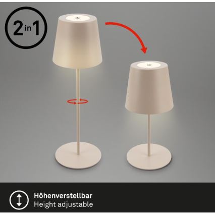 Briloner 7508011 - himmennettävä, ladattava ulkokäyttöön tarkoitettu LED-pöytälamppu 2v1 LED/2,5W/5V IP44 1200 mAh beige