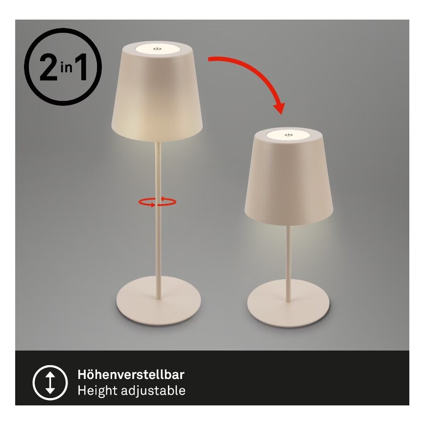 Briloner 7508011 - himmennettävä, ladattava ulkokäyttöön tarkoitettu LED-pöytälamppu 2v1 LED/2,5W/5V IP44 1200 mAh beige