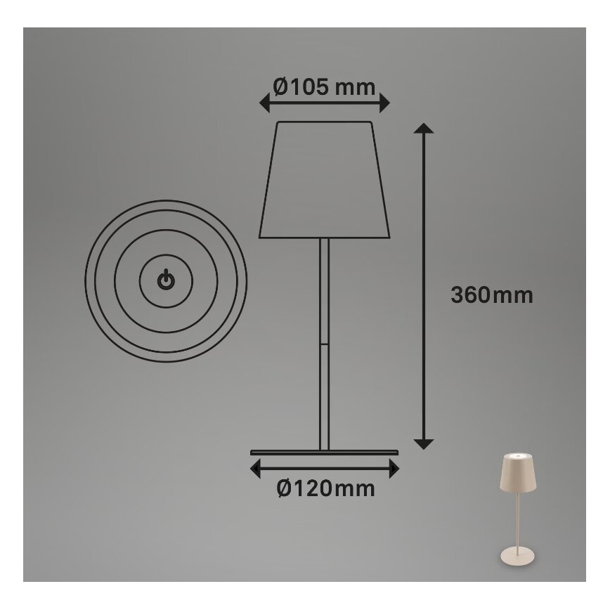 Briloner 7508011 - himmennettävä, ladattava ulkokäyttöön tarkoitettu LED-pöytälamppu 2v1 LED/2,5W/5V IP44 1200 mAh beige