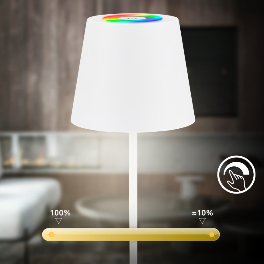 Briloner 7510016 - LED RGBW himmennettävä ulkokäyttöön tarkoitettu ladattava pöytälamppu CALIDA LED/2,5W/5V IP44 1200 mAh valkoinen
