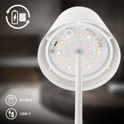 Briloner 7510016 - LED RGBW himmennettävä ulkokäyttöön tarkoitettu ladattava pöytälamppu CALIDA LED/2,5W/5V IP44 1200 mAh valkoinen