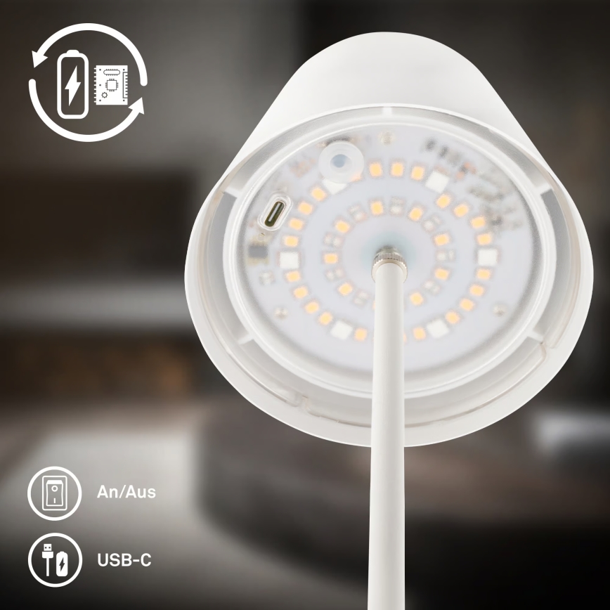 Briloner 7510016 - LED RGBW himmennettävä ulkokäyttöön tarkoitettu ladattava pöytälamppu CALIDA LED/2,5W/5V IP44 1200 mAh valkoinen