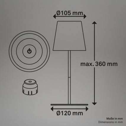 Briloner 7510016 - LED RGBW himmennettävä ulkokäyttöön tarkoitettu ladattava pöytälamppu CALIDA LED/2,5W/5V IP44 1200 mAh valkoinen