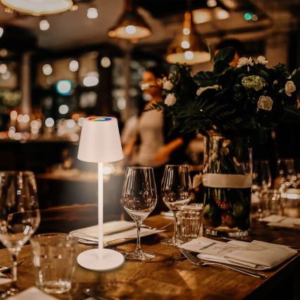 Briloner 7517016 - LED RGBW himmennettävä ladattava ulkokäyttöinen pöytävalaisin CILANO LED/3W/5V IP44 2000 mAh valkoinen