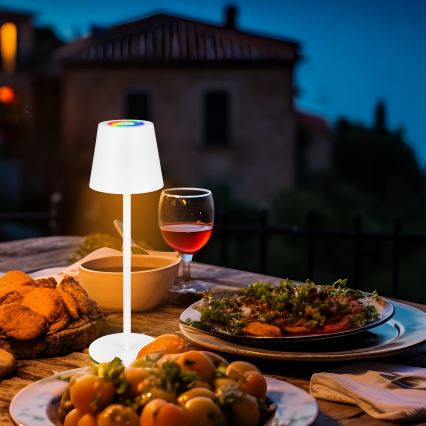 Briloner 7517016 - LED RGBW himmennettävä ladattava ulkokäyttöinen pöytävalaisin CILANO LED/3W/5V IP44 2000 mAh valkoinen